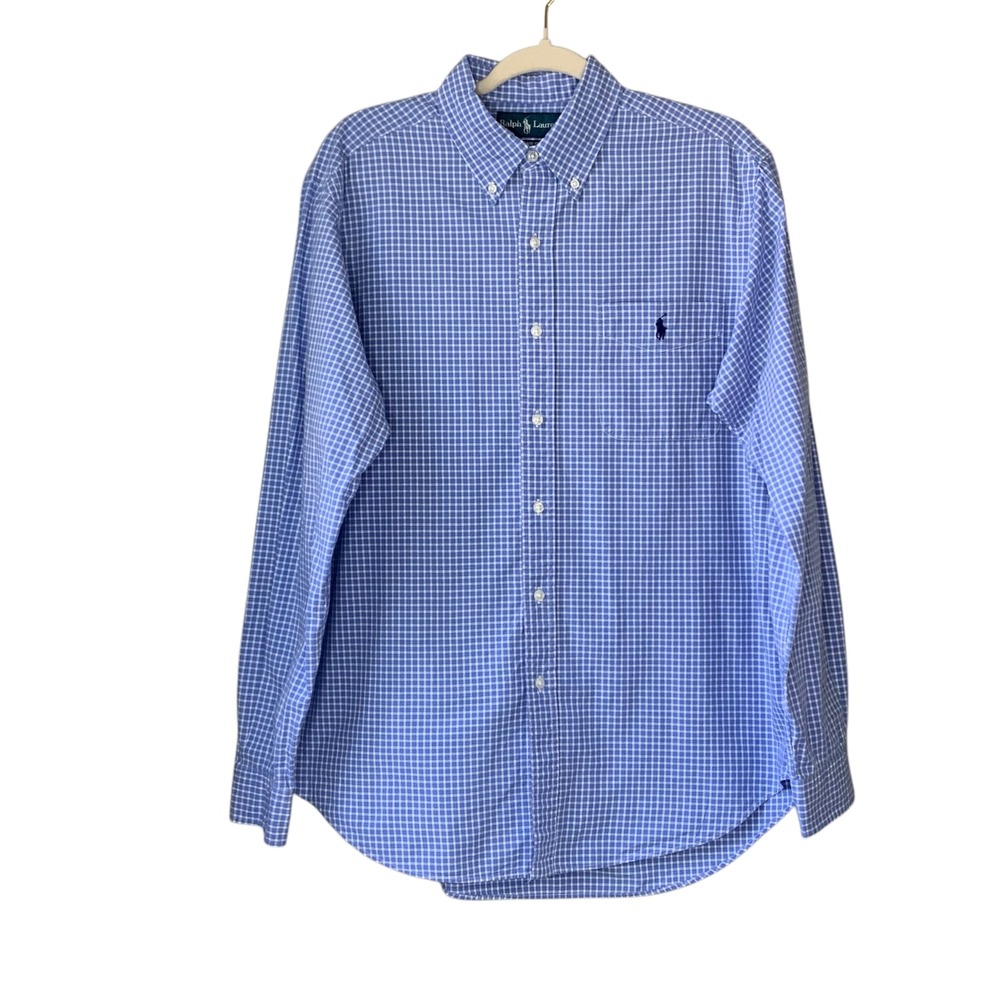 Ralph Lauren Classic Fit blue/white plaid long sleeve button down. Size 16 34/35